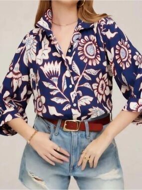 FIFTEEN TWENTY ALANI BLUE RED FLORAL PRINT SHIRT XL